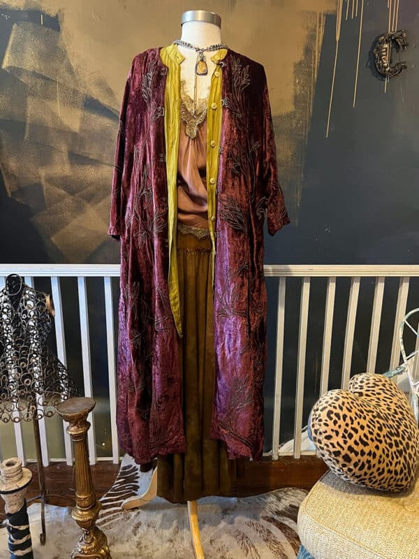 Crushed Velvet Embroidered Duster