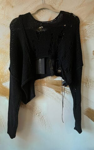 Studio B3 Distressed Crop Sweater - Black