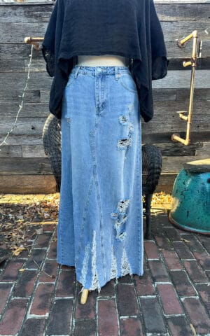 Distressed Denim Skirt