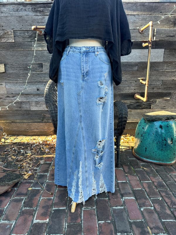 Distressed Denim Skirt