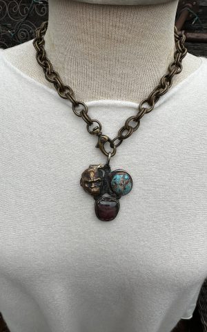 Hand Soldered Garnet and Jasper Ape Necklace