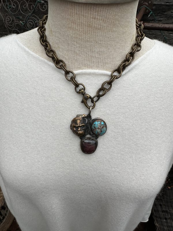 Hand Soldered Garnet and Jasper Ape Necklace