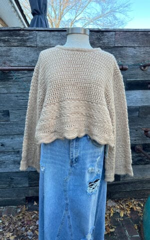 Scallop Hemmed Woven Crop Sweater